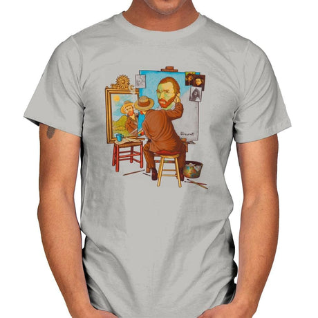 Van Gogh Triple Portrait - Pop Impressionism - Mens T-Shirts RIPT Apparel Small / Ice Grey