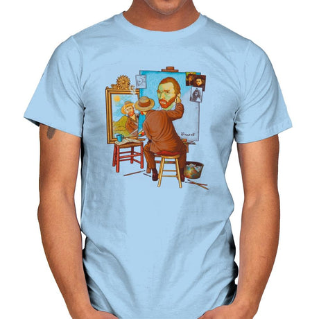 Van Gogh Triple Portrait - Pop Impressionism - Mens T-Shirts RIPT Apparel Small / Light Blue