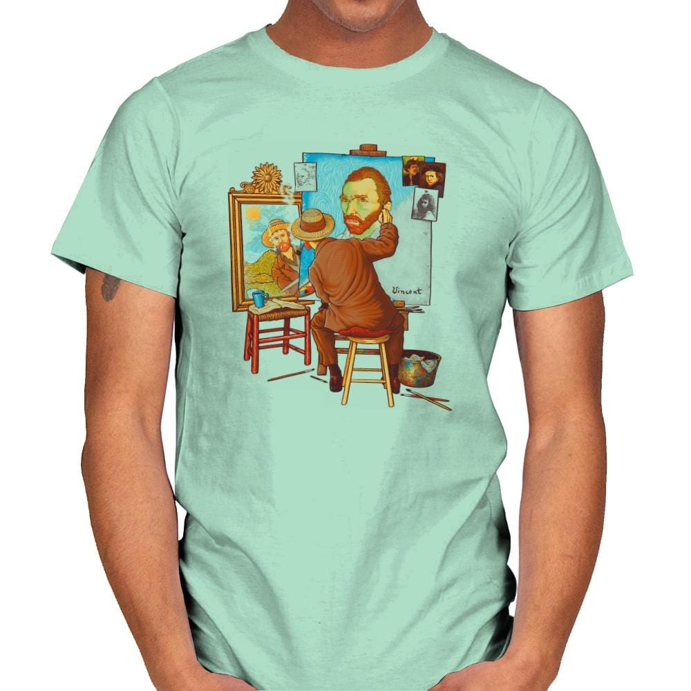 Van Gogh Triple Portrait - Pop Impressionism - Mens T-Shirts RIPT Apparel Small / Mint Green