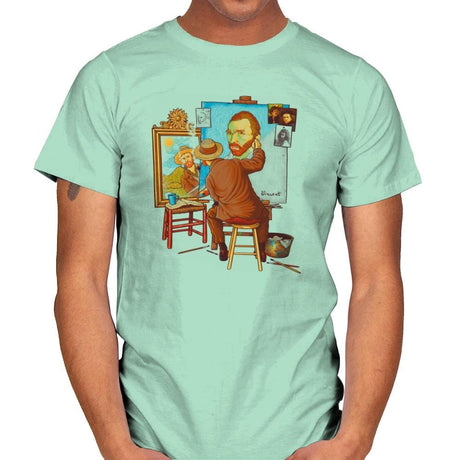 Van Gogh Triple Portrait - Pop Impressionism - Mens T-Shirts RIPT Apparel Small / Mint Green