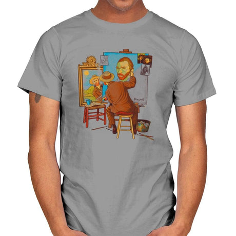 Van Gogh Triple Portrait - Pop Impressionism - Mens T-Shirts RIPT Apparel Small / Sport Grey