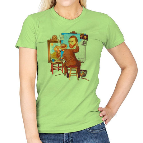Van Gogh Triple Portrait - Pop Impressionism - Womens T-Shirts RIPT Apparel Small / Mint Green
