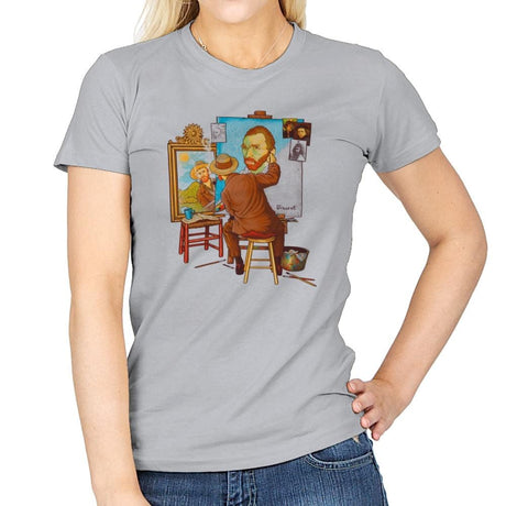 Van Gogh Triple Portrait - Pop Impressionism - Womens T-Shirts RIPT Apparel Small / Sport Grey
