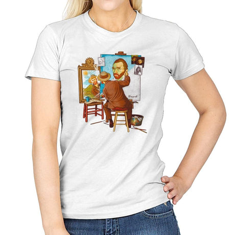 Van Gogh Triple Portrait - Pop Impressionism - Womens T-Shirts RIPT Apparel Small / White