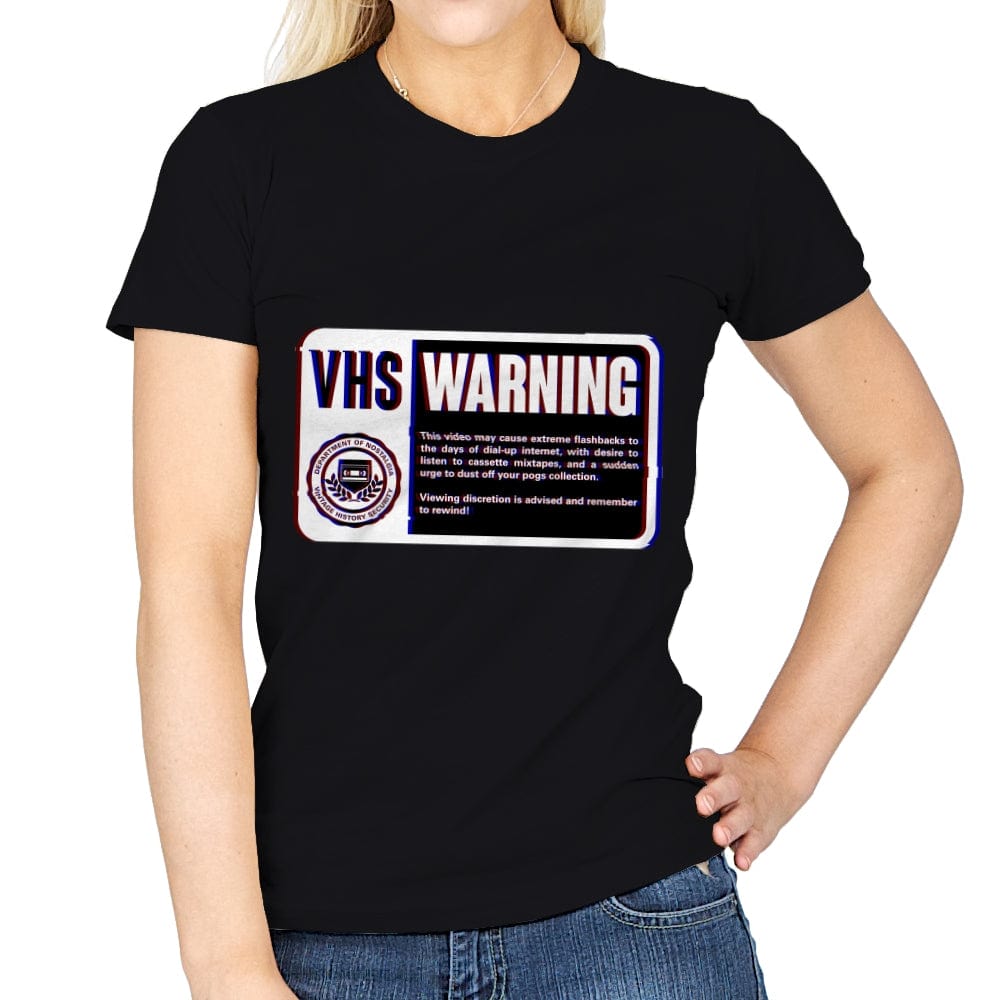 VHS Nostalgia Warning  - Womens T-Shirts RIPT Apparel Small / Black