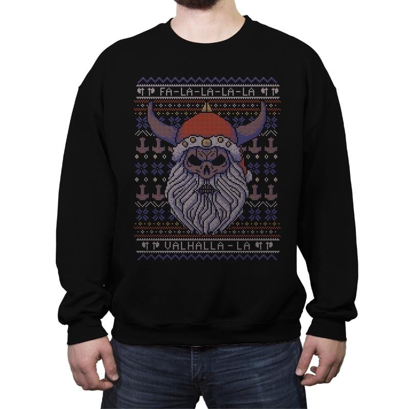 Viking Christmas - Ugly Holiday - Crew Neck Sweatshirt Crew Neck Sweatshirt RIPT Apparel Small / Black