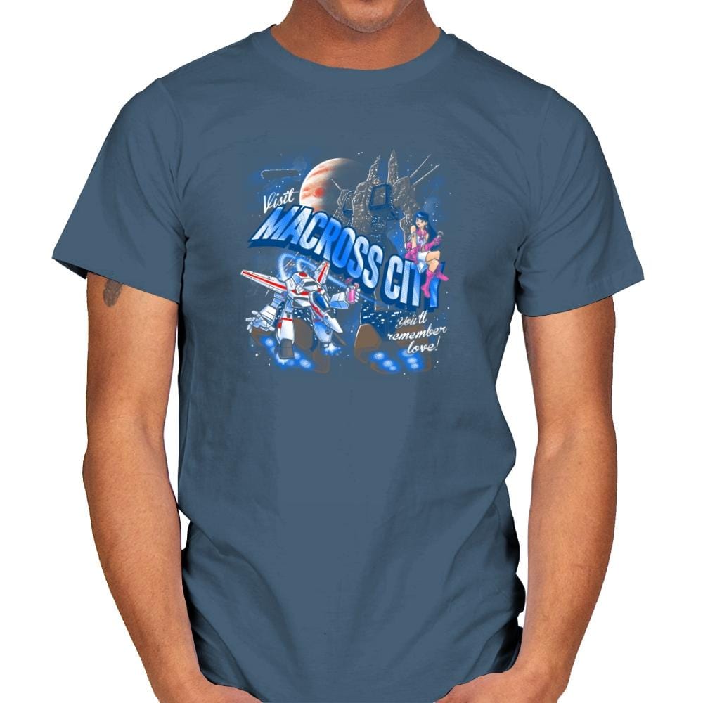Visit Macross City Exclusive - Mens T-Shirts RIPT Apparel Small / Indigo Blue