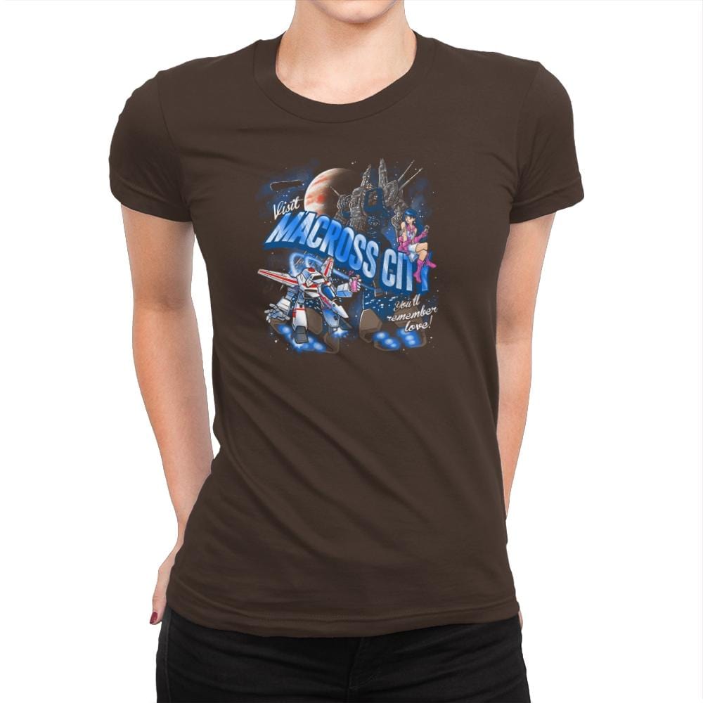 Visit Macross City Exclusive - Womens Premium T-Shirts RIPT Apparel Small / Dark Chocolate