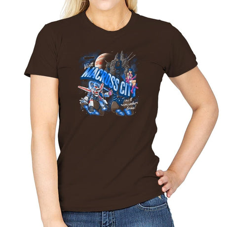 Visit Macross City Exclusive - Womens T-Shirts RIPT Apparel Small / Dark Chocolate