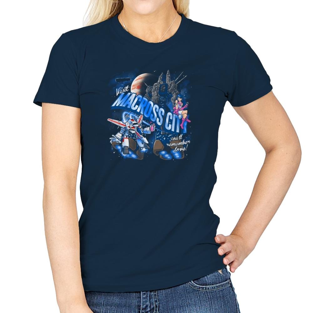 Visit Macross City Exclusive - Womens T-Shirts RIPT Apparel Small / Navy
