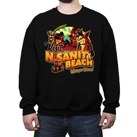 Visit N.Sane Beach - Crew Neck Sweatshirt Crew Neck Sweatshirt RIPT Apparel Small / Black