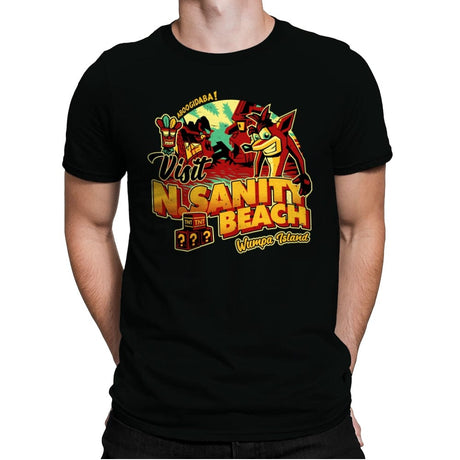 Visit N.Sane Beach - Mens Premium T-Shirts RIPT Apparel Small / Black