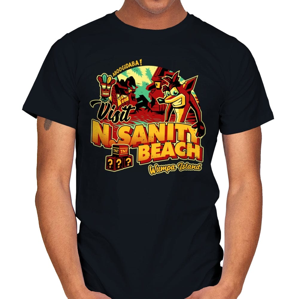 Visit N.Sane Beach - Mens T-Shirts RIPT Apparel Small / Black