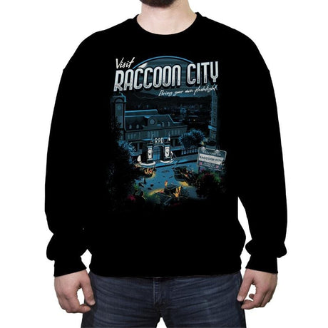 Visit Raccoon City - Crew Neck Sweatshirt Crew Neck Sweatshirt RIPT Apparel Small / Black