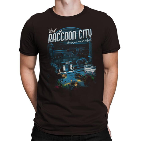 Visit Raccoon City - Mens Premium T-Shirts RIPT Apparel Small / Dark Chocolate