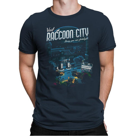 Visit Raccoon City - Mens Premium T-Shirts RIPT Apparel Small / Indigo