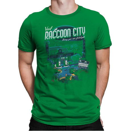 Visit Raccoon City - Mens Premium T-Shirts RIPT Apparel Small / Kelly Green