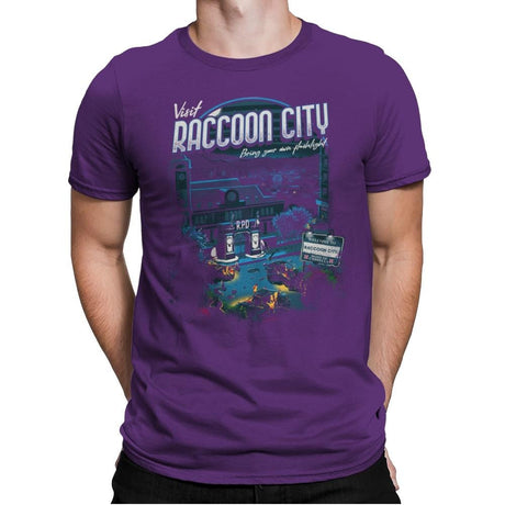 Visit Raccoon City - Mens Premium T-Shirts RIPT Apparel Small / Purple Rush