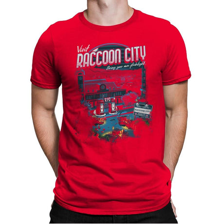 Visit Raccoon City - Mens Premium T-Shirts RIPT Apparel Small / Red