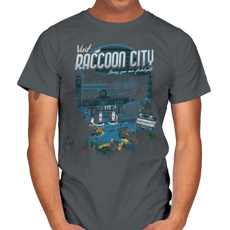 Visit Raccoon City - Mens T-Shirts RIPT Apparel Small / Charcoal