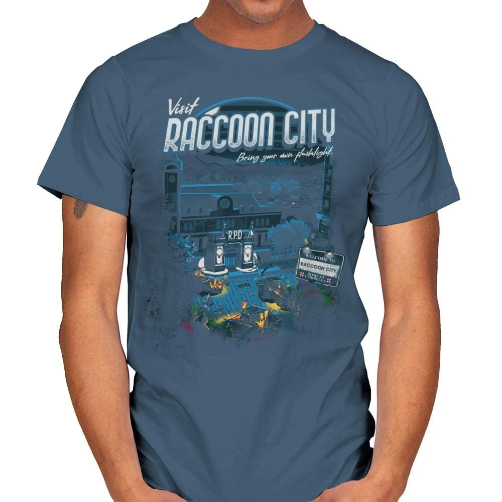 Visit Raccoon City - Mens T-Shirts RIPT Apparel Small / Indigo Blue