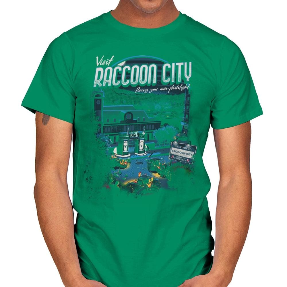 Visit Raccoon City - Mens T-Shirts RIPT Apparel Small / Kelly Green