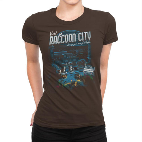 Visit Raccoon City - Womens Premium T-Shirts RIPT Apparel Small / Dark Chocolate