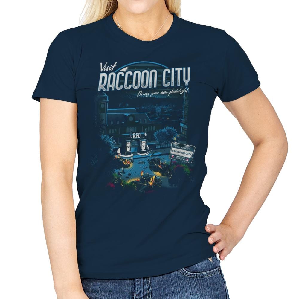 Visit Raccoon City - Womens T-Shirts RIPT Apparel Small / Navy