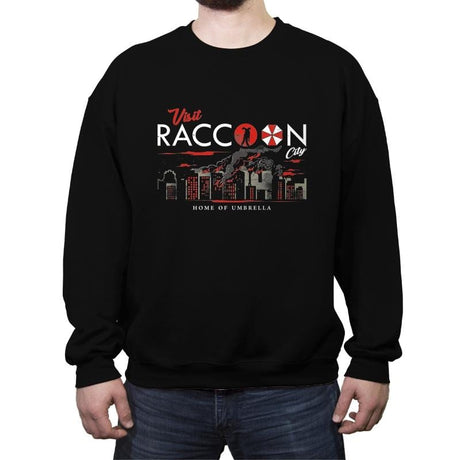 visit Raccoon - Crew Neck Sweatshirt Crew Neck Sweatshirt RIPT Apparel Small / Black