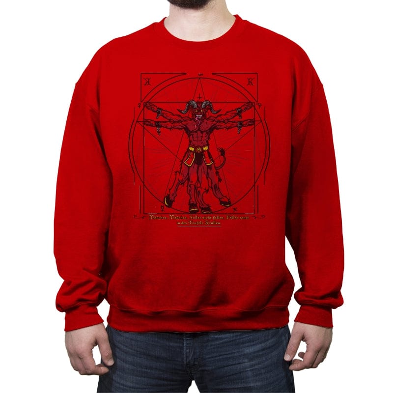 Vitruvian Krampus - Crew Neck Sweatshirt Crew Neck Sweatshirt RIPT Apparel Small / Red