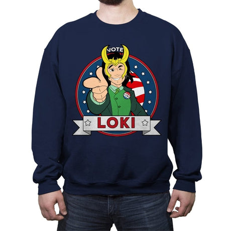 Vote Loki - Crew Neck Sweatshirt Crew Neck Sweatshirt RIPT Apparel Small / Navy