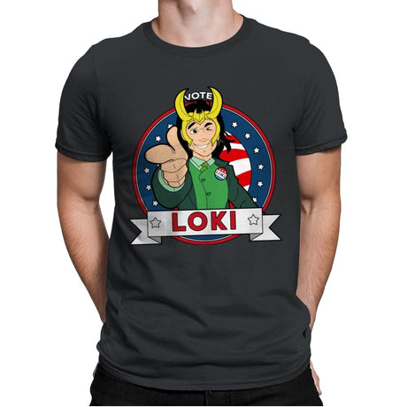 Vote Loki - Mens Premium T-Shirts RIPT Apparel Small / Heavy Metal