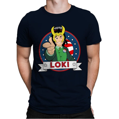 Vote Loki - Mens Premium T-Shirts RIPT Apparel Small / Midnight Navy
