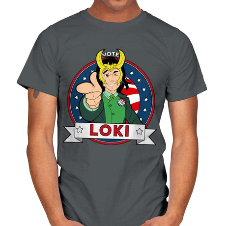 Vote Loki - Mens T-Shirts RIPT Apparel Small / Charcoal