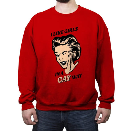 Way Gay - Crew Neck Sweatshirt Crew Neck Sweatshirt RIPT Apparel Small / Red