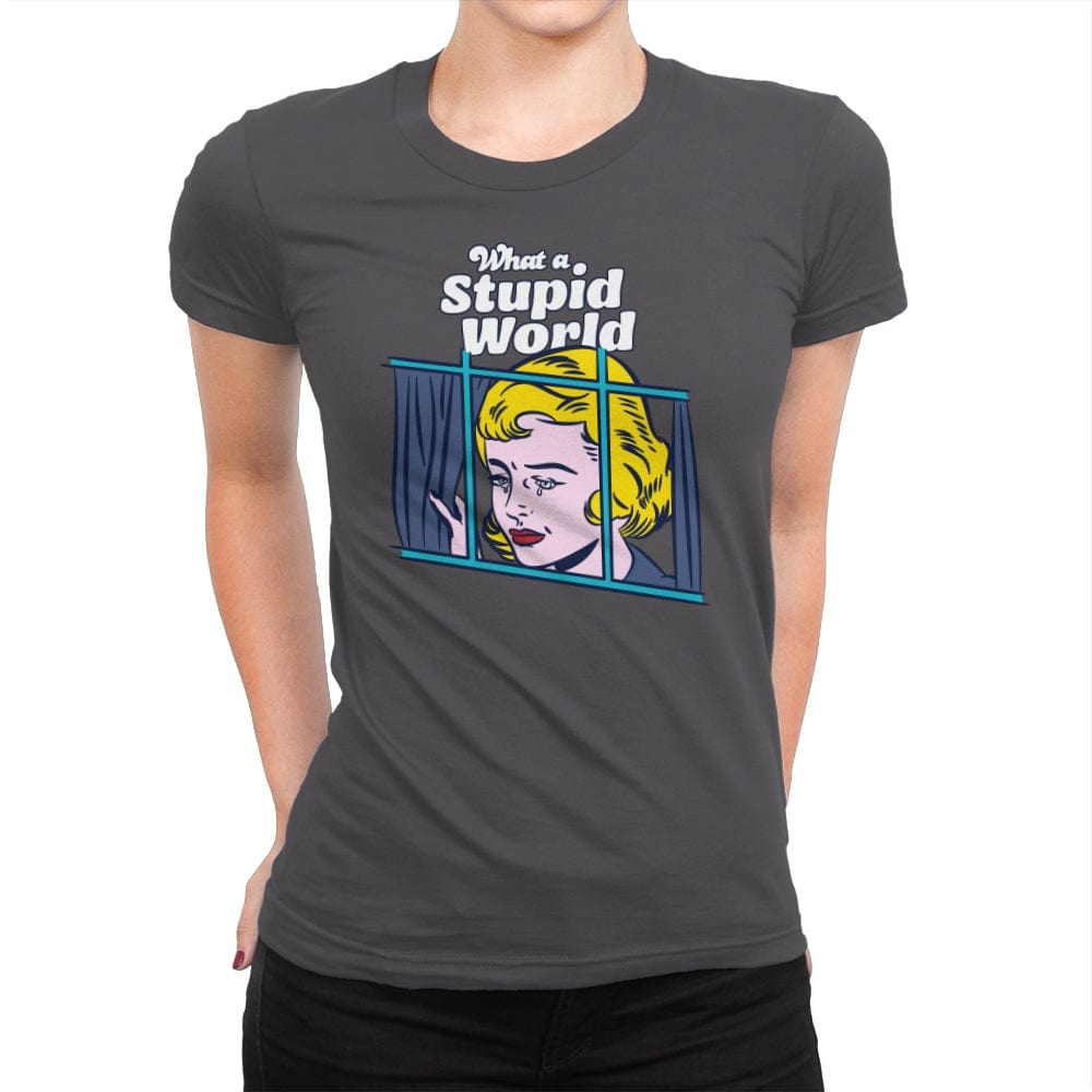 What a Stupid World - Womens Premium T-Shirts RIPT Apparel Small / Heavy Metal