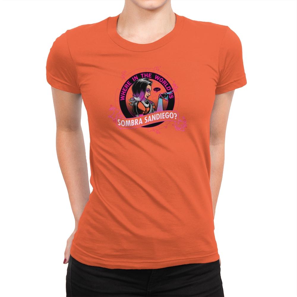 Where in the World is Sombra Sandiego? Exclusive - Womens Premium T-Shirts RIPT Apparel Small / Classic Orange
