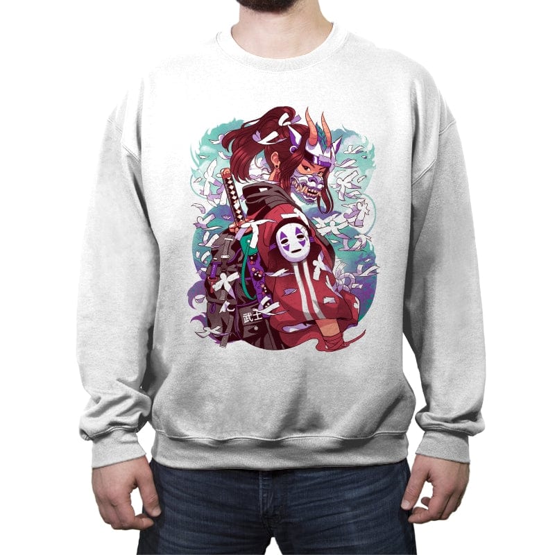 White Dragon Samurai - Crew Neck Sweatshirt Crew Neck Sweatshirt RIPT Apparel Small / White