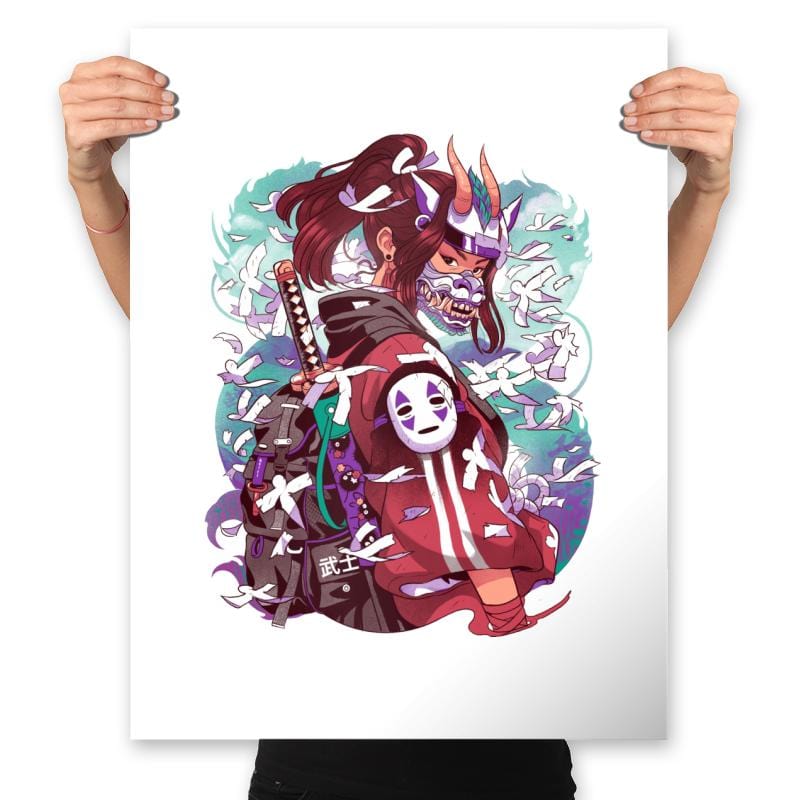 White Dragon Samurai - Prints Posters RIPT Apparel 18x24 / White