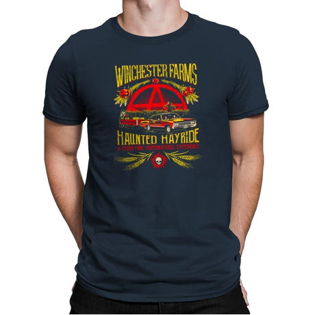 Winchester Farms Haunted Hay Ride Exclusive - Mens Premium T-Shirts RIPT Apparel Small / Indigo