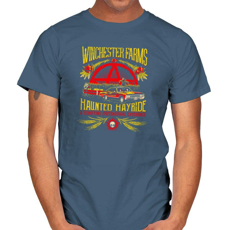 Winchester Farms Haunted Hay Ride Exclusive - Mens T-Shirts RIPT Apparel Small / Indigo Blue