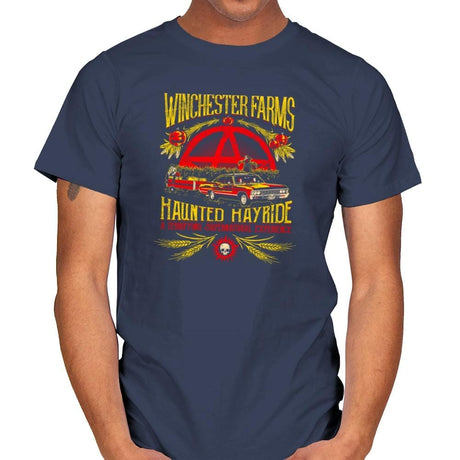 Winchester Farms Haunted Hay Ride Exclusive - Mens T-Shirts RIPT Apparel Small / Navy