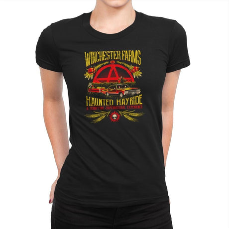 Winchester Farms Haunted Hay Ride Exclusive - Womens Premium T-Shirts RIPT Apparel Small / Black