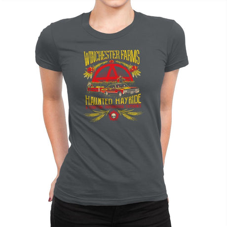 Winchester Farms Haunted Hay Ride Exclusive - Womens Premium T-Shirts RIPT Apparel Small / Heavy Metal