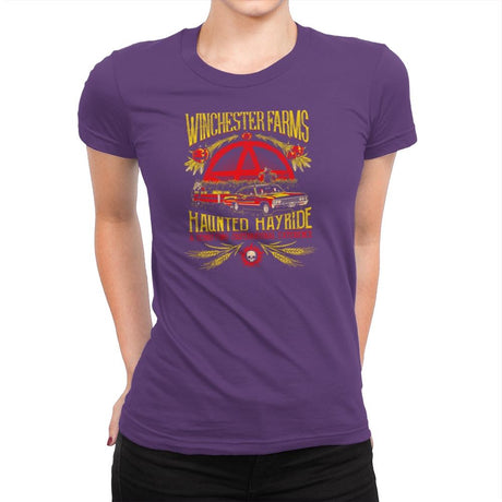 Winchester Farms Haunted Hay Ride Exclusive - Womens Premium T-Shirts RIPT Apparel Small / Purple Rush