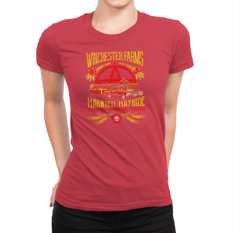 Winchester Farms Haunted Hay Ride Exclusive - Womens Premium T-Shirts RIPT Apparel Small / Red