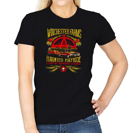 Winchester Farms Haunted Hay Ride Exclusive - Womens T-Shirts RIPT Apparel 3x-large / Black