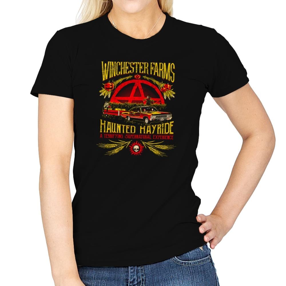 Winchester Farms Haunted Hay Ride Exclusive - Womens T-Shirts RIPT Apparel Small / Black