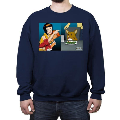 Woman Yelling at a Data Dog - Crew Neck Sweatshirt Crew Neck Sweatshirt RIPT Apparel Small / Navy
