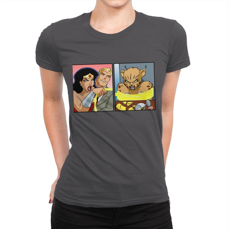 Woman Yelling At Cheetah - Womens Premium T-Shirts RIPT Apparel Small / Heavy Metal
